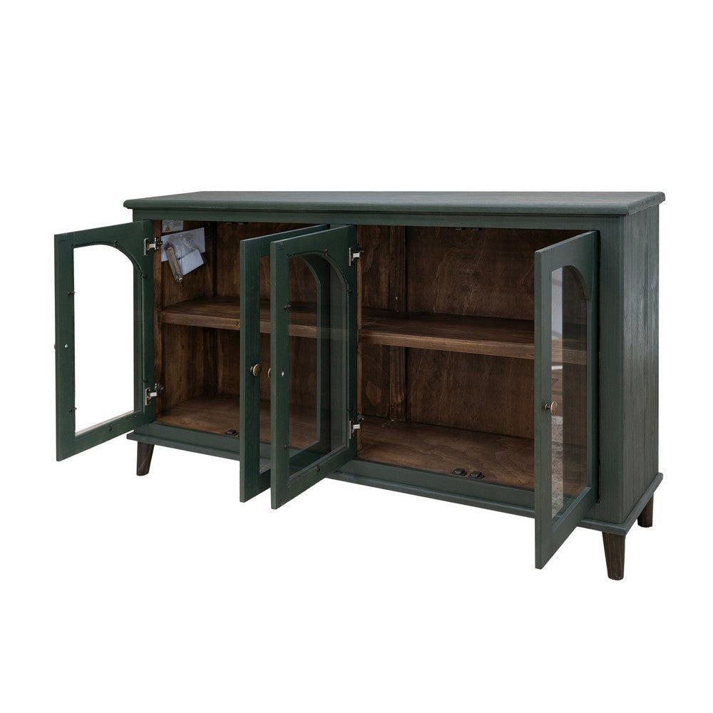 Nove 71 Inch Sideboard Console w Arch Glass Doors Green Pine Wood Bronze By Casagear Home BM319319
