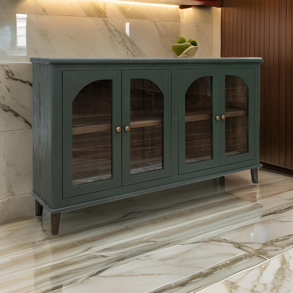 Nove 71 Inch Sideboard Console w Arch Glass Doors, Green Pine Wood, Bronze By Casagear Home