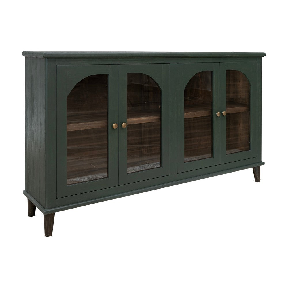 Nove 71 Inch Sideboard Console w Arch Glass Doors Green Pine Wood Bronze By Casagear Home BM319319