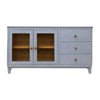 Izya 59 Inch Sideboard Console 2 Glass Doors 3 Drawers Blue Solid Wood By Casagear Home BM319322