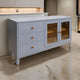 Izya 59 Inch Sideboard Console, 2 Glass Doors, 3 Drawers, Blue Solid Wood By Casagear Home