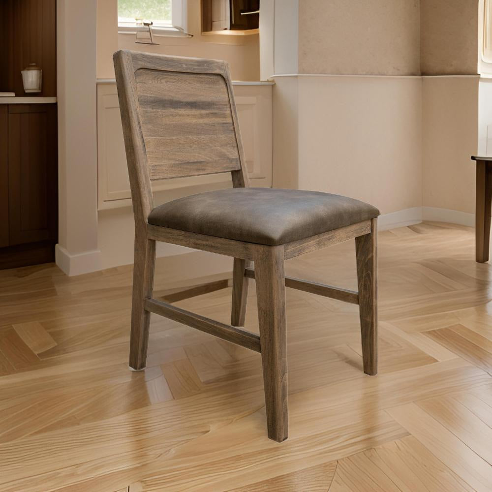 Gena Dining Side Chair Set of 2, Panel Backrest, Brown Solid Mango Wood By Casagear Home