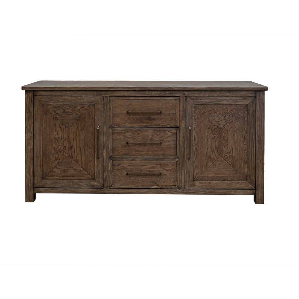 Loe 69 Inch Sideboard Buffet Cabinet 2 Doors Brown Solid Poplar Wood By Casagear Home BM319330