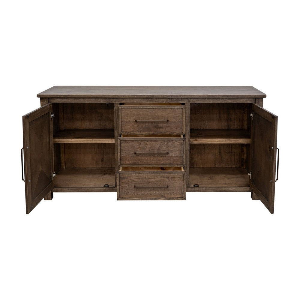 Loe 69 Inch Sideboard Buffet Cabinet 2 Doors Brown Solid Poplar Wood By Casagear Home BM319330