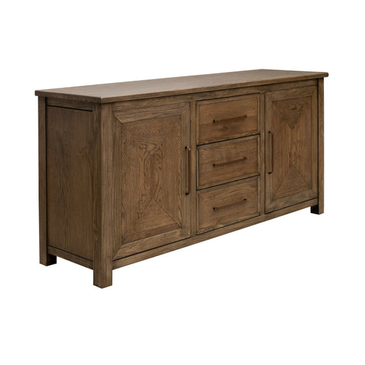 Loe 69 Inch Sideboard Buffet Cabinet, 2 Doors, Brown Solid Poplar Wood By Casagear Home