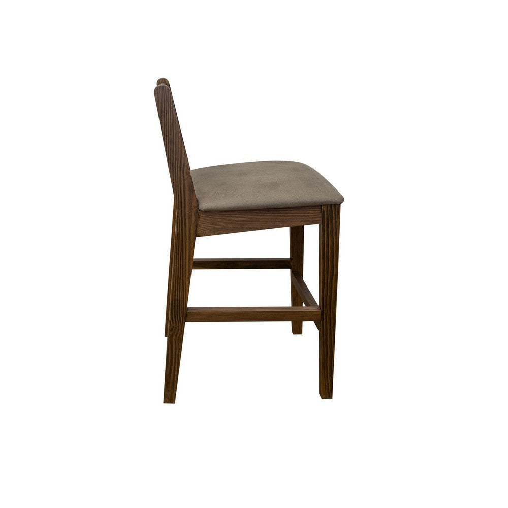 Loe 30 Inch Barstool Set of 2 Panel Back Gray Brown Solid Pine Wood By Casagear Home BM319332