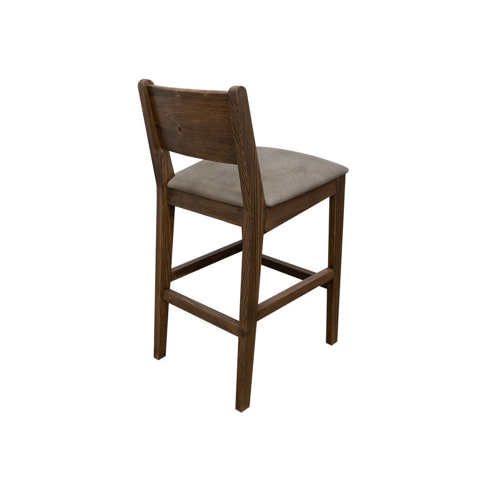Loe 30 Inch Barstool Set of 2 Panel Back Gray Brown Solid Pine Wood By Casagear Home BM319332