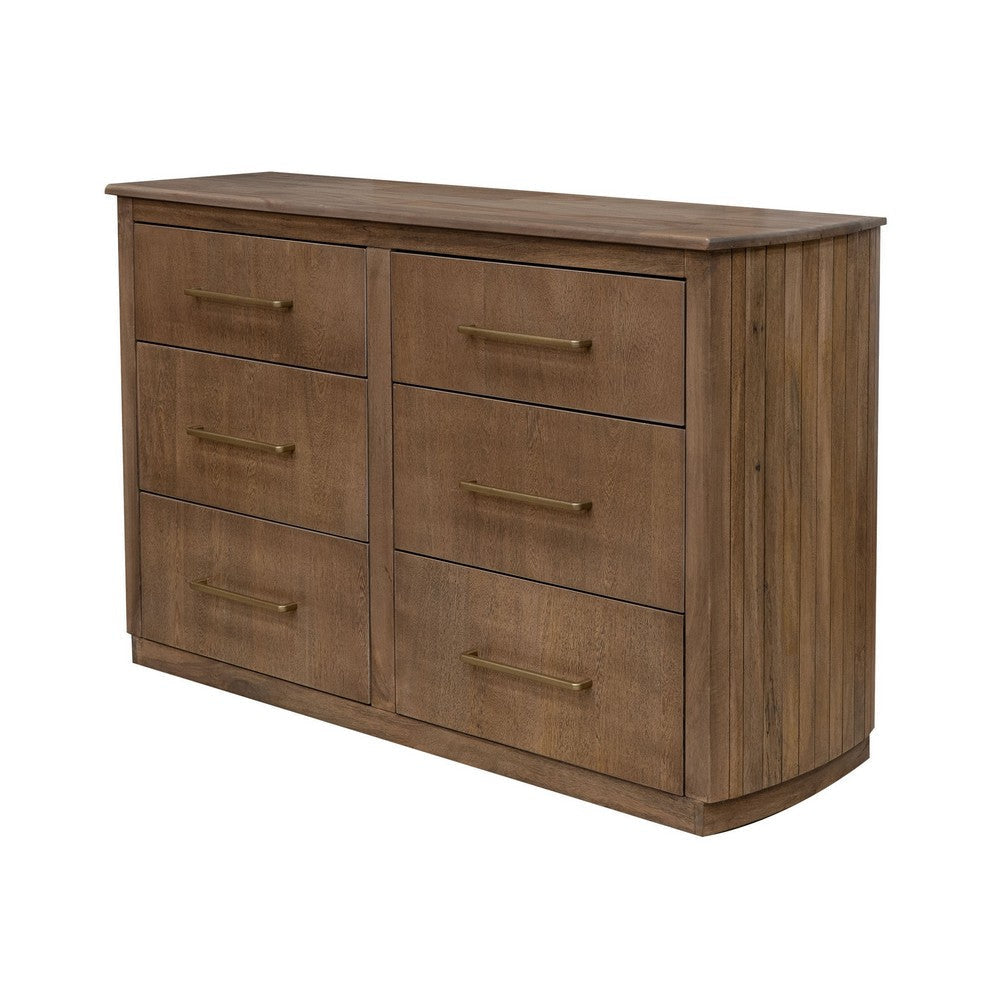 Okai Wide Dresser 6 Drawers Metal Handles Farmhouse Brown Solid Wood By Casagear Home BM319334