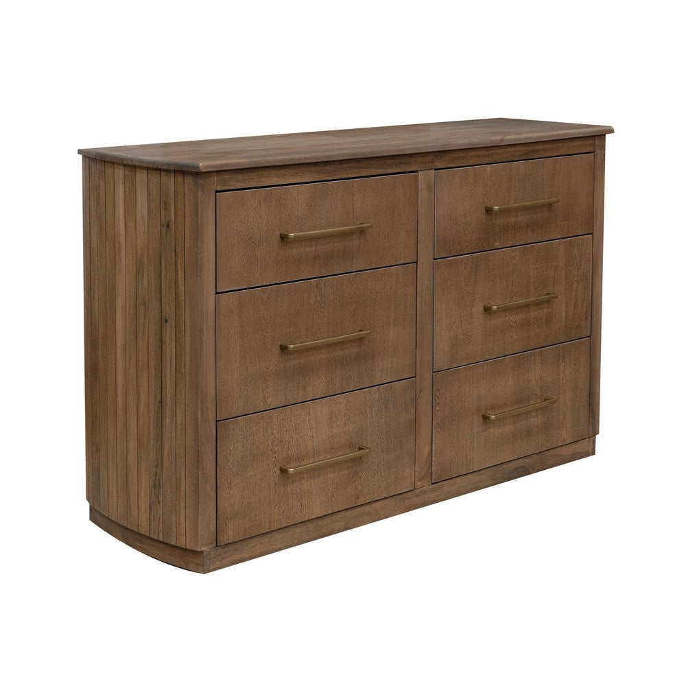 Okai Wide Dresser 6 Drawers Metal Handles Farmhouse Brown Solid Wood By Casagear Home BM319334