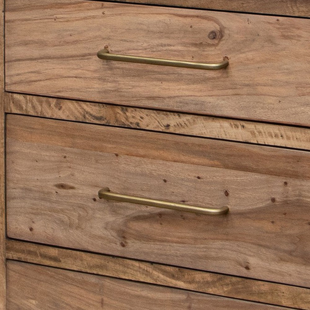 Okai Wide Dresser 6 Drawers Gold Metal Farmhouse Light Brown Solid Wood By Casagear Home BM319335