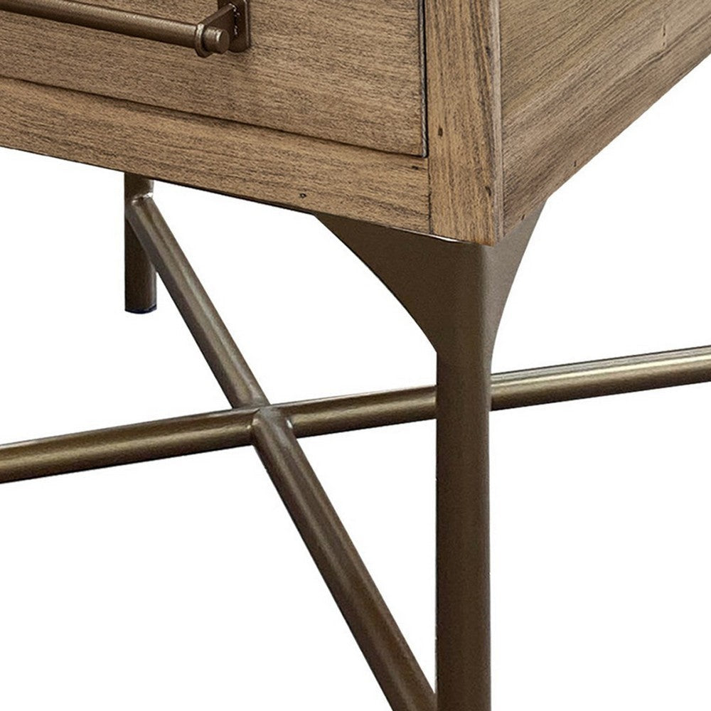 Bera 23 Inch Side End Table with Drawer Farmhouse Brown Solid Wood Bronze By Casagear Home BM319337