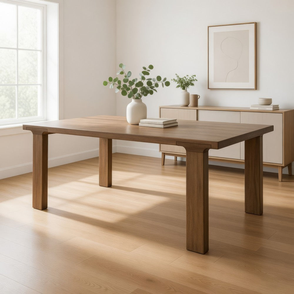 Okai Dining Table, 87 Inch Rectangular Top, Rustic Brown Solid Mango Wood By Casagear Home