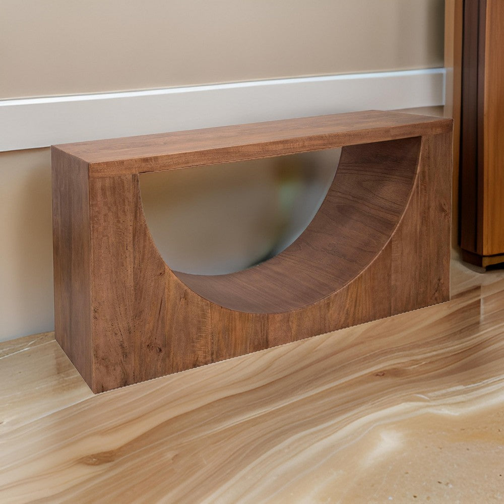 Okai Sofa Table, Industrial Arch Cutout, Rectangular Brown Solid Mango Wood By Casagear Home