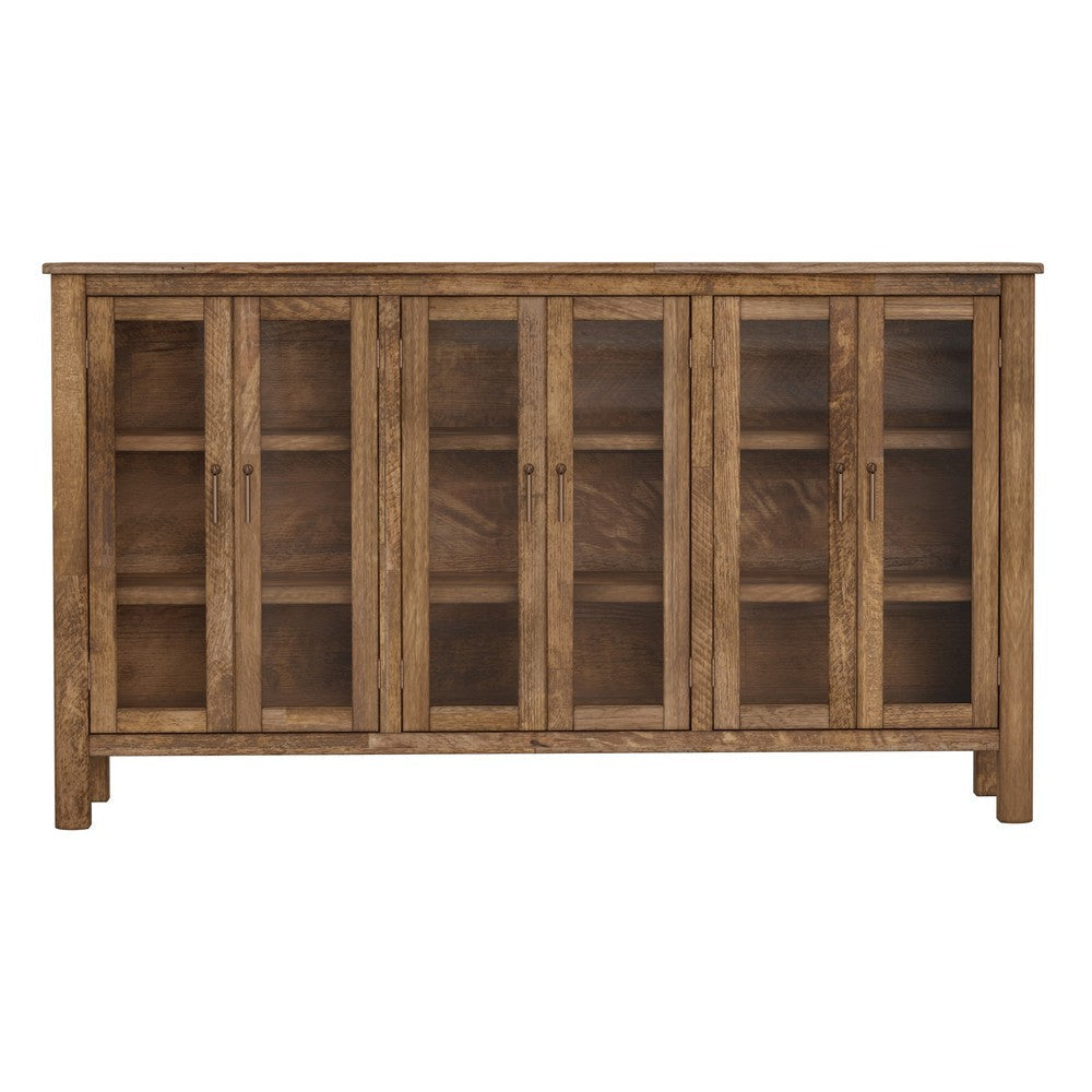 Olum 73 Inch Sideboard Console Glass Doors 2 Tiers Brown Solid Wood By Casagear Home BM319343