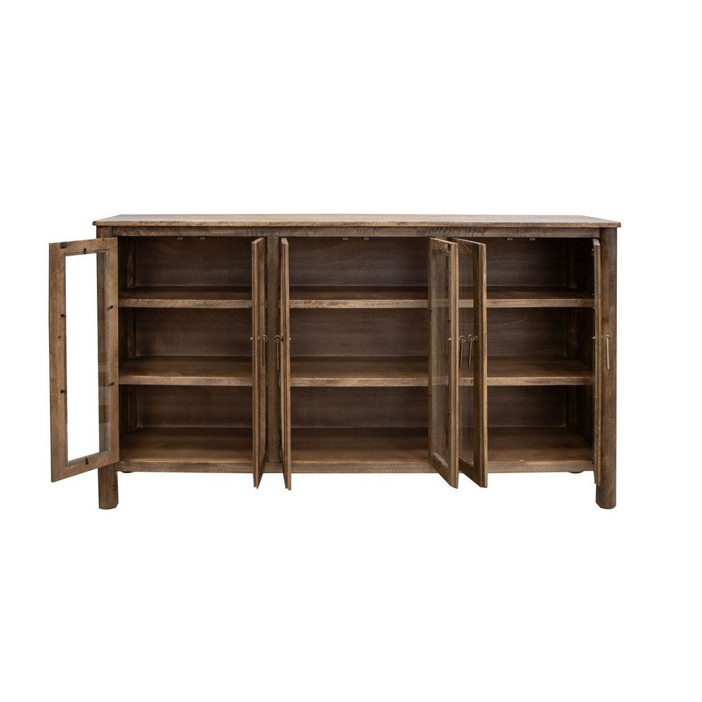 Olum 73 Inch Sideboard Console Glass Doors 2 Tiers Brown Solid Wood By Casagear Home BM319343