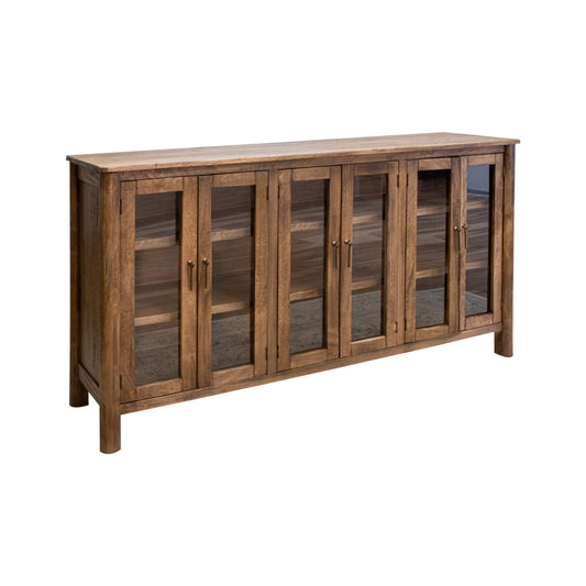 Olum 73 Inch Sideboard Console Glass Doors 2 Tiers Brown Solid Wood By Casagear Home BM319343