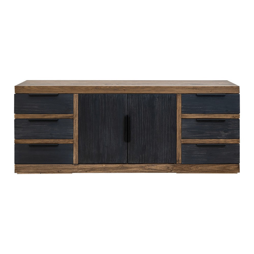 Zea 76 Inch Sideboard Console Cabinet Solid Wood 2 Tone Rich Brown Gray By Casagear Home BM319344