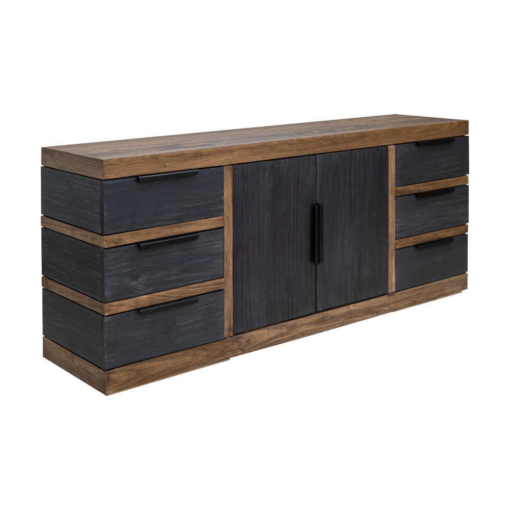 Zea 76 Inch Sideboard Console Cabinet, Solid Wood 2 Tone Rich Brown, Gray  By Casagear Home