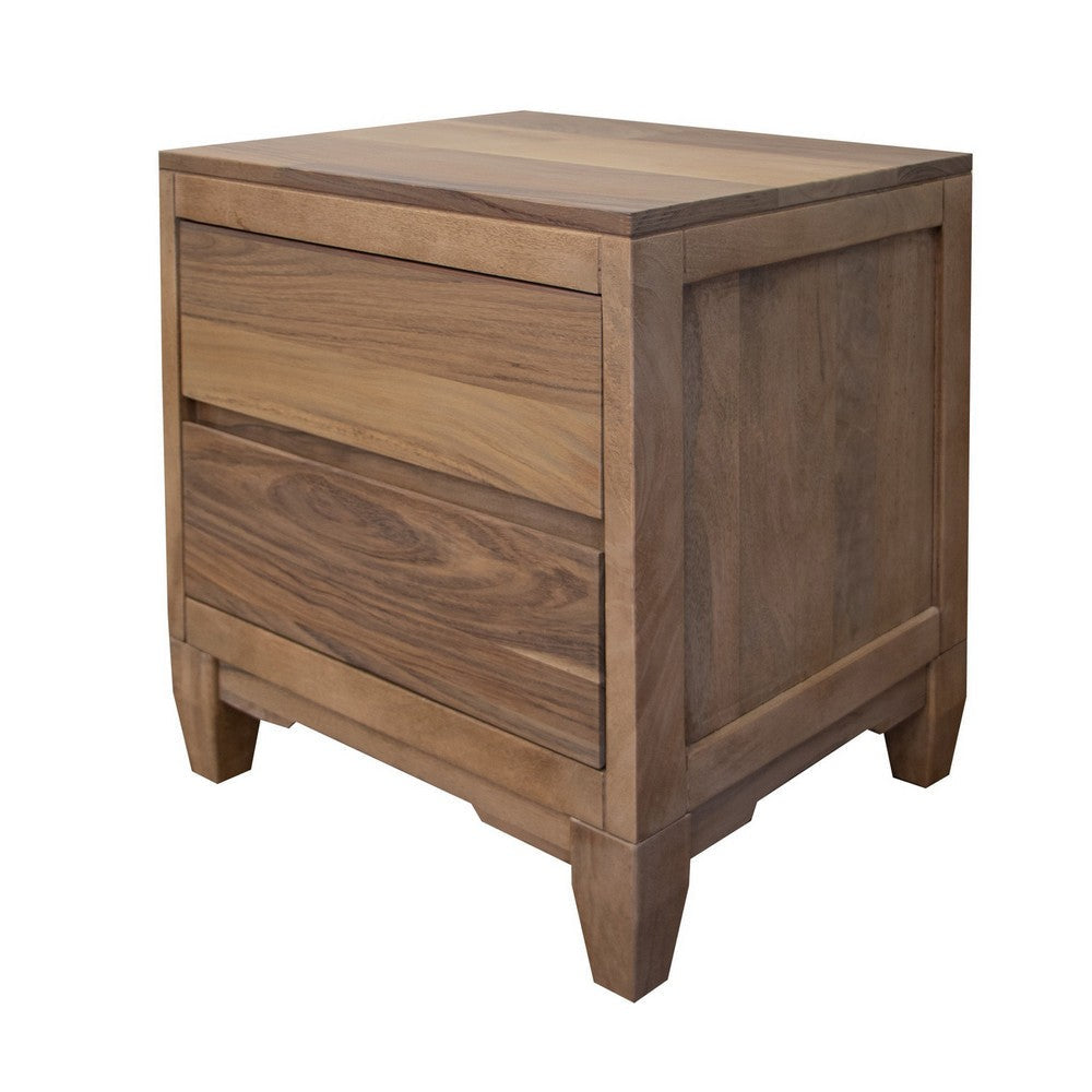 Hyn Industrial Nightstand 2 Drawers Tapered Legs Brown Solid Wood By Casagear Home BM319345