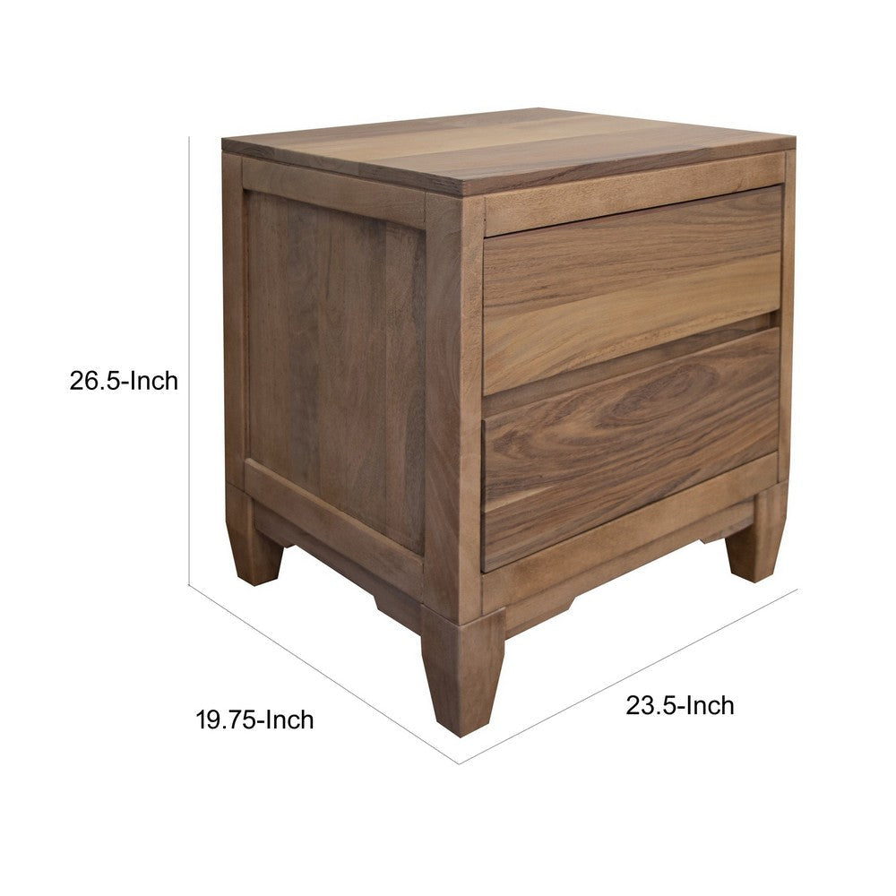 Hyn Industrial Nightstand 2 Drawers Tapered Legs Brown Solid Wood By Casagear Home BM319345