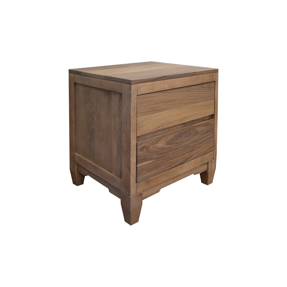 Hyn Industrial Nightstand 2 Drawers Tapered Legs Brown Solid Wood By Casagear Home BM319345