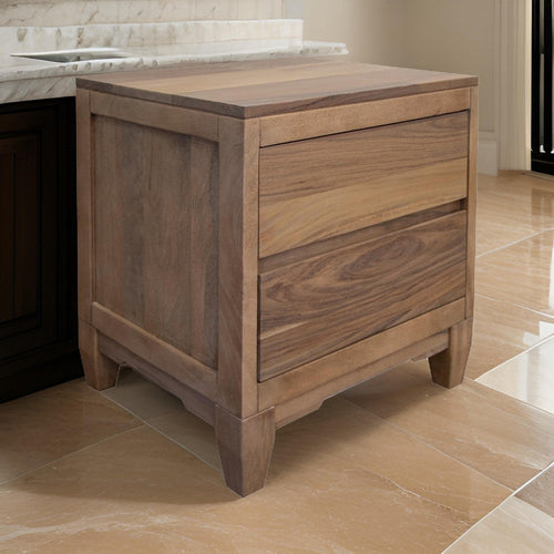 Hyn Industrial Nightstand, 2 Drawers, Tapered Legs, Brown Solid Wood By Casagear Home