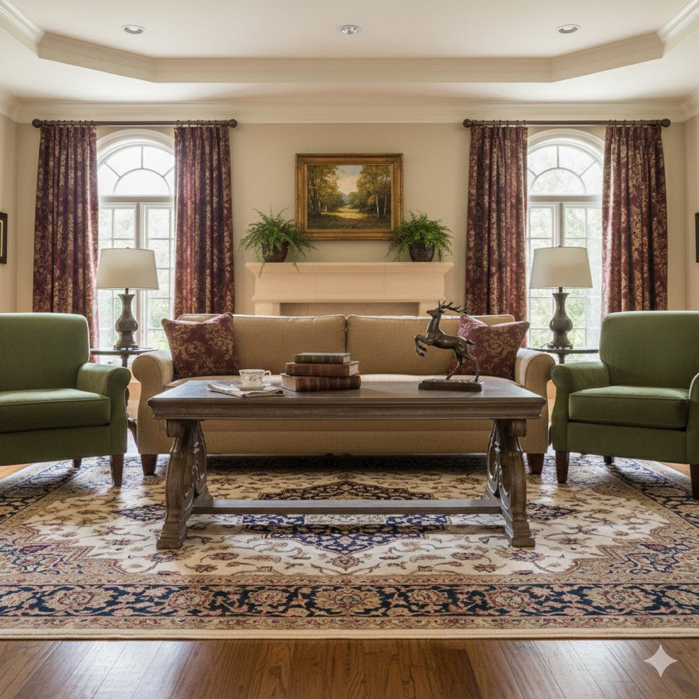 Gia Coffee Table, 52 Inch Rectangular Top, Carved Details, Brown Solid Wood By Casagear Home