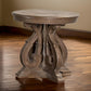 Gia Side End Table 27 Inch Round Top Carved Details Brown Solid Wood By Casagear Home BM319505