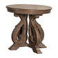 Gia Side End Table, 27 Inch Round Top, Carved Details, Brown Solid Wood By Casagear Home