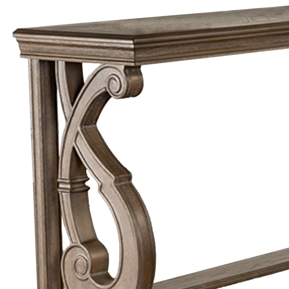 Gia Sofa Table 50 Inch Rectangular Carved Details Brown Solid Wood By Casagear Home BM319506