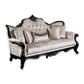 Paulo Sofa, Off White Fabric, Carved Details, Black Solid Wood, 85 Inch By Casagear Home