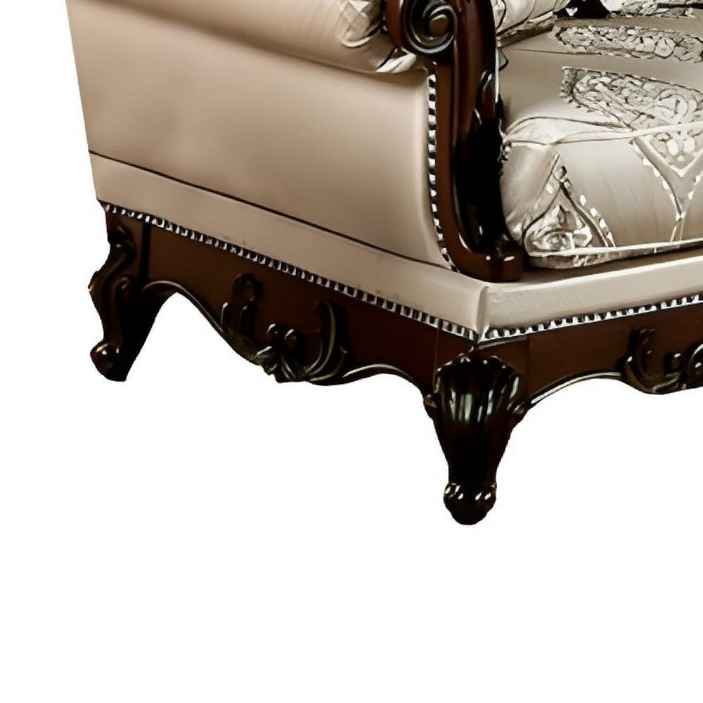 Vera Loveseat Tufted Beige Rolled Arms Cherry Brown Solid Wood 70 Inch By Casagear Home BM319514