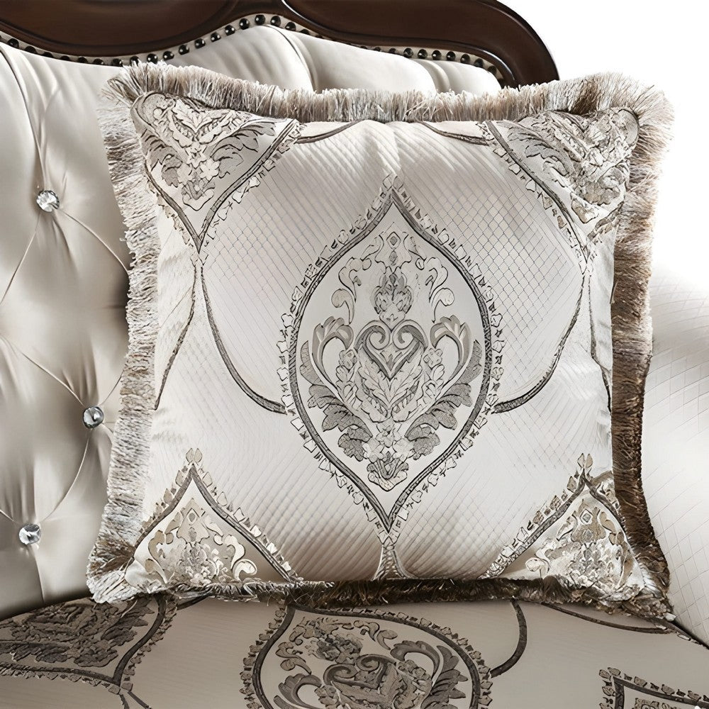 Vera Loveseat Tufted Beige Rolled Arms Cherry Brown Solid Wood 70 Inch By Casagear Home BM319514