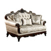 Vera Loveseat Tufted Beige Rolled Arms Cherry Brown Solid Wood 70 Inch By Casagear Home BM319514