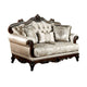 Vera Loveseat Tufted Beige Rolled Arms Cherry Brown Solid Wood 70 Inch By Casagear Home BM319514