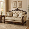 Vera Loveseat Tufted Beige Rolled Arms Cherry Brown Solid Wood 70 Inch By Casagear Home BM319514