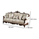 Vera 90 Inch Sofa Button Tufted Beige Rolled Arms Cherry Brown Solid Wood By Casagear Home BM319515
