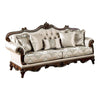 Vera 90 Inch Sofa, Button Tufted Beige Rolled Arms, Cherry Brown Solid Wood By Casagear Home