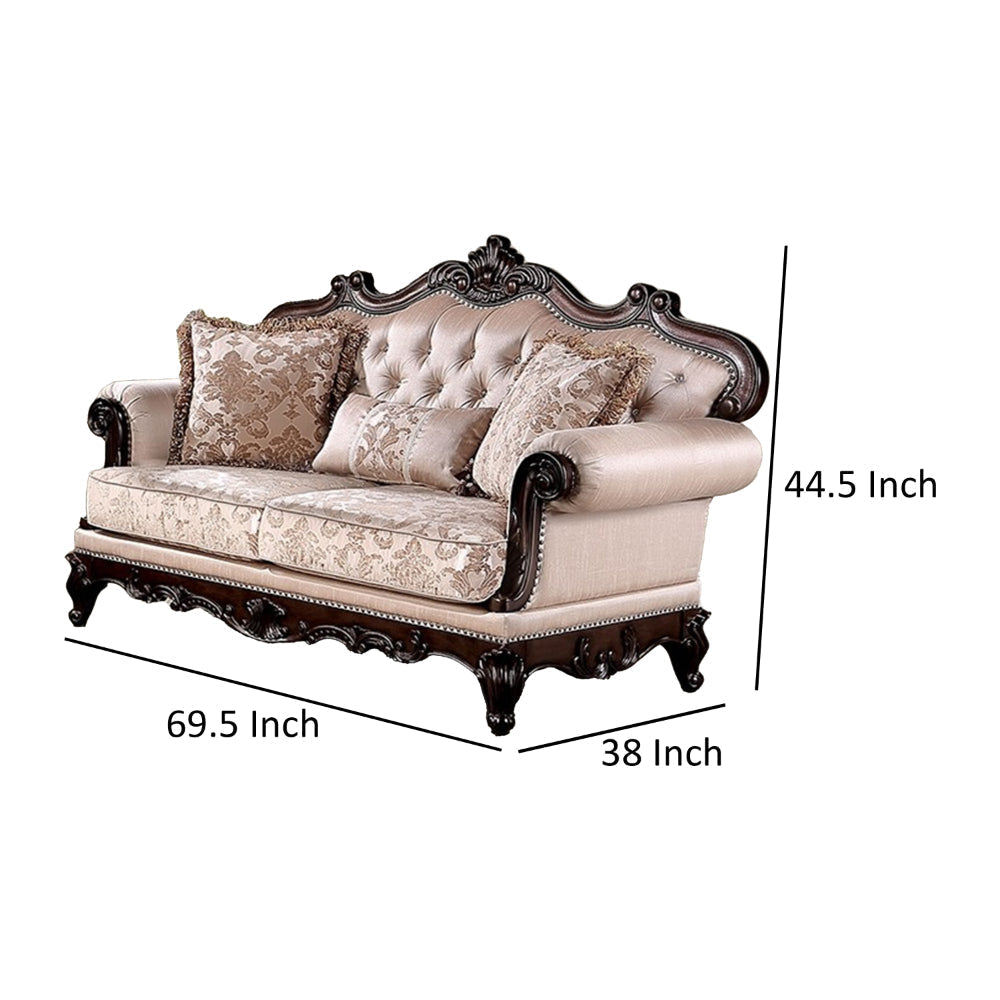 Vera Loveseat Tufted Rolled Arms Cherry Brown Solid Wood 70 Inch By Casagear Home BM319516