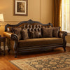Sena 90 Inch Sofa, Faux Leather, Rolled Arms, Cherry Brown Solid Wood By Casagear Home