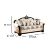 Catie 87 Inch Sofa Nailhead Beige Rolled Arms Cherry Brown Solid Wood By Casagear Home BM319523