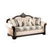 Catie 87 Inch Sofa, Nailhead, Beige Rolled Arms, Cherry Brown Solid Wood By Casagear Home