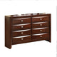 Simo Wide Dresser, Nickel Metal Knobs, 8 Drawers, Cherry Brown Solid Wood By Casagear Home