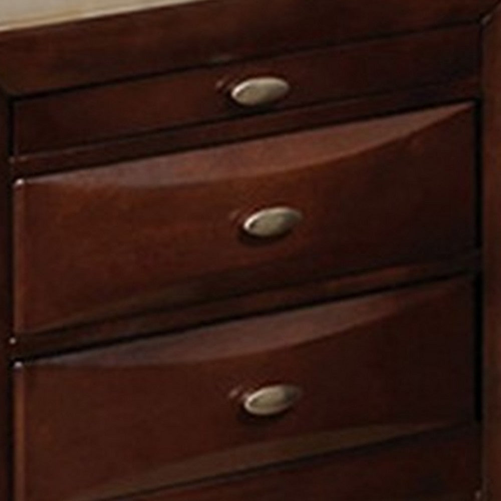 Simo Nightstand Spacious Top Nickel 3 Drawers Cherry Brown Solid Wood By Casagear Home BM319527