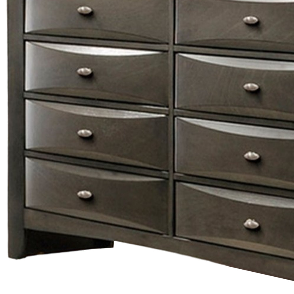 Simo Wide Dresser Spacious Top Metal Knobs 8 Drawers Gray Solid Wood By Casagear Home BM319528