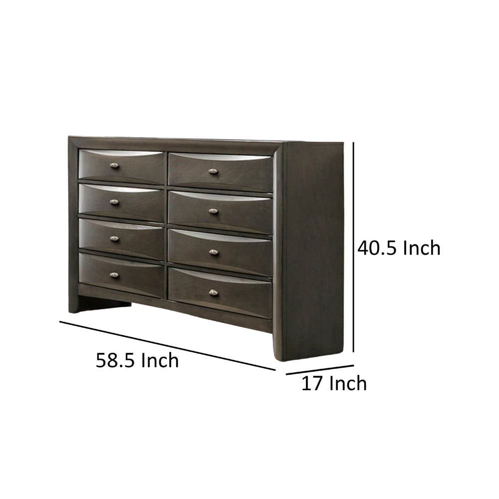 Simo Wide Dresser Spacious Top Metal Knobs 8 Drawers Gray Solid Wood By Casagear Home BM319528