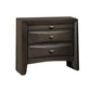 Simo Nightstand, Spacious Top, Metal Knobs, 3 Drawers, Gray Solid Wood By Casagear Home