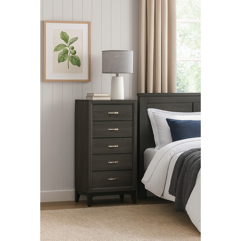 Erica Tall Dresser Chest, 5 Drawers, Gray Wood Finish, Metal Handles By Casagear Home