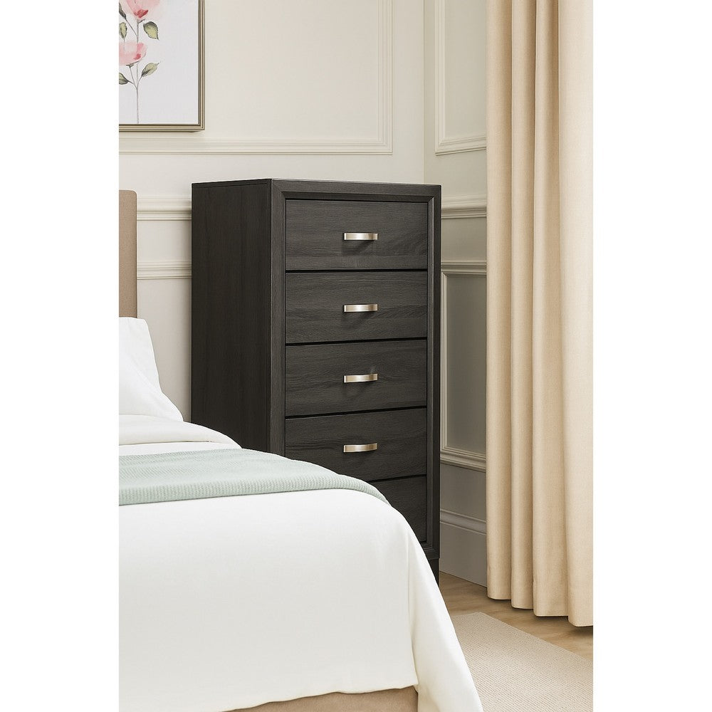 Erica Tall Dresser Chest, 5 Drawers, Gray Wood Finish, Metal Handles By Casagear Home