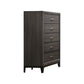 Erica Tall Dresser Chest, 5 Drawers, Gray Wood Finish, Metal Handles By Casagear Home